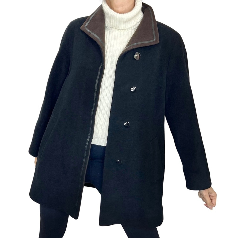 Vintage 90s Italian wool cashmere black brown mid length coat 12 - Picture 1 of 12
